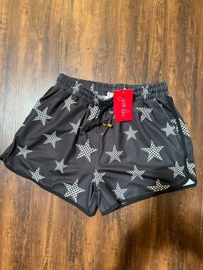 Jess Lea Black Star-Print Athletic Shorts with Drawstring